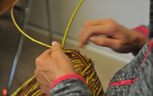 Weaving a basket. 