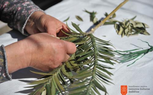 Making Palm Sunday branches. 
